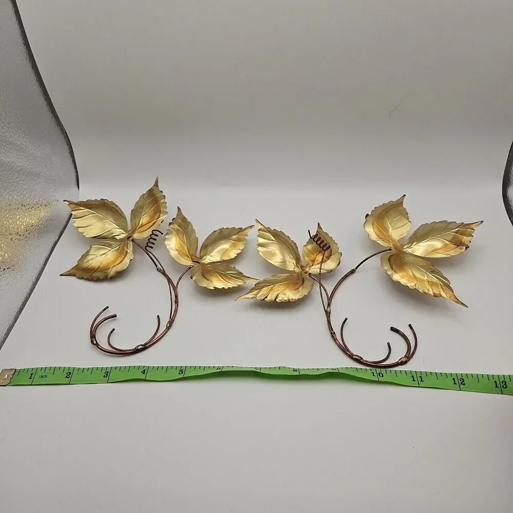 Vtg Gold Bronze Color Leaves Metallic Wall Hanging Home Floral Decor MCM